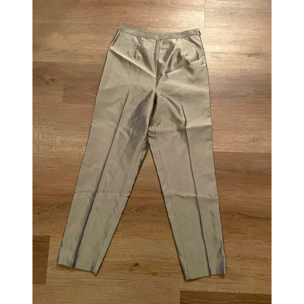 Silkland Women’s Beige Silk Dress Pants Solid Regular Fit Button Closure
